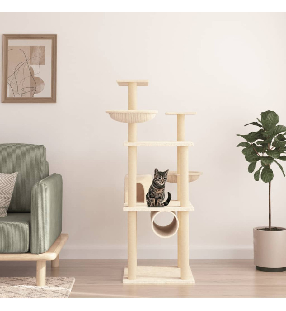 Arbre à chat avec griffoirs en sisal crème 141 cm