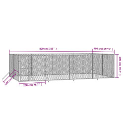 Chenil d'extérieur pour chiens argenté 8x4x2 m acier galvanisé