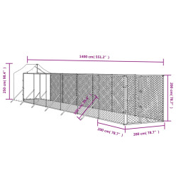 Chenil d'extérieur pour chiens avec toit argenté 2x14x2,5 m