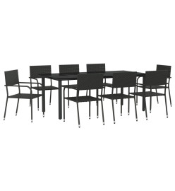 Ensemble à manger de jardin 9 pcs noir résine tressée et acier