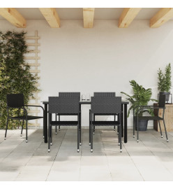 Ensemble à manger de jardin 7 pcs noir résine tressée et acier