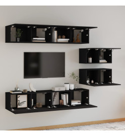 Ensemble de meubles TV 6 pcs Noir Bois d'ingénierie