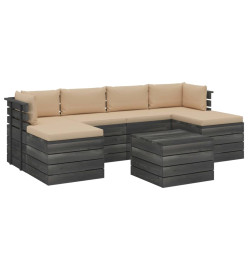 Salon palette de jardin 7 pcs avec coussins Bois de pin massif