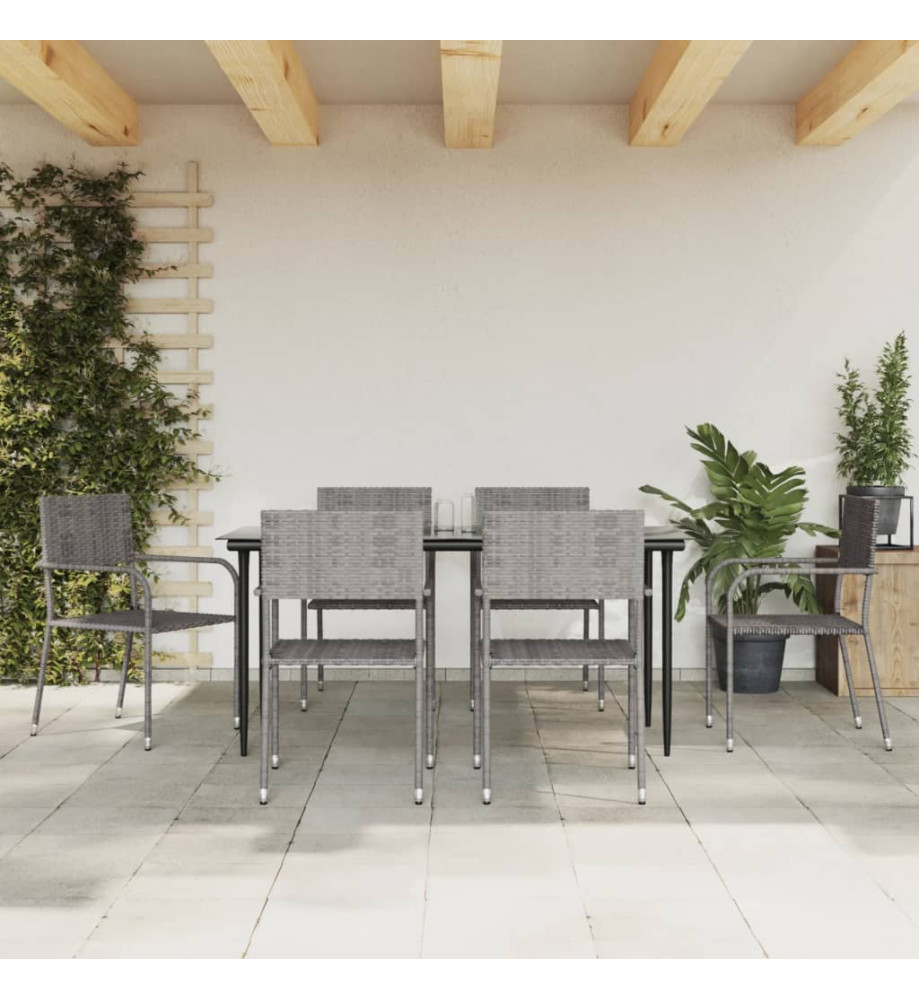 Ensemble à manger de jardin 7pcs gris/noir résine tressée/acier Ensemble à manger de jardin 7pcs gris/noir résine tressée/acier