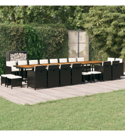 Ensemble à dîner de jardin coussins 21 pcs Noir Résine tressée