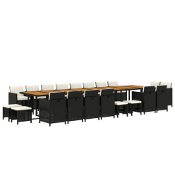 Ensemble à dîner de jardin coussins 21 pcs Noir Résine tressée