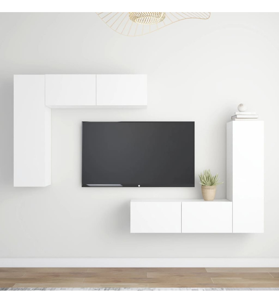 Ensemble de meubles TV 4 pcs Blanc Aggloméré