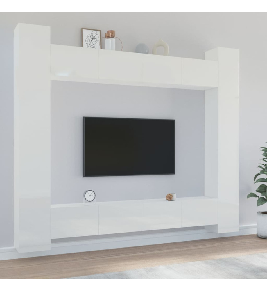 Ensemble de meubles TV 8 pcs Blanc brillant Bois d'ingénierie