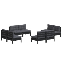 Salon de jardin 8 pcs avec coussins anthracite Bois de pin