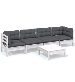 Salon de jardin 5 pcs avec coussins bois de pin massif