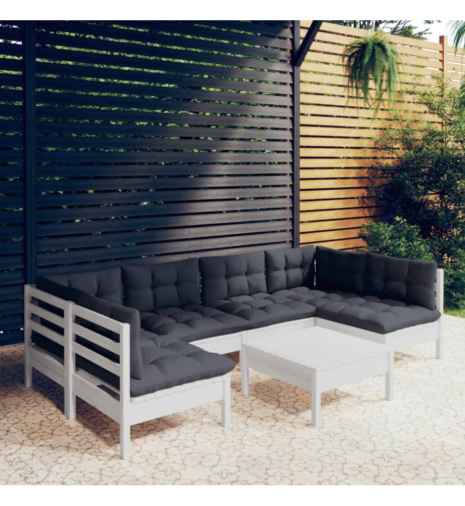 Salon de jardin 7 pcs avec coussins blanc bois de pin massif Salon de jardin 7 pcs avec coussins blanc bois de pin massif