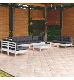 Salon de jardin 9 pcs avec coussins bois de pin massif