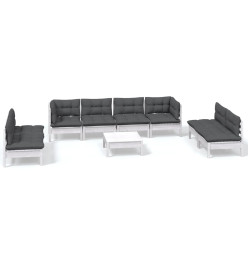 Salon de jardin 9 pcs avec coussins bois de pin massif