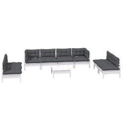 Salon de jardin 9 pcs avec coussins bois de pin massif