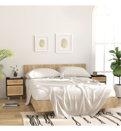 Tables de chevet 2 pcs Noir Bois de pin massif et rotin naturel