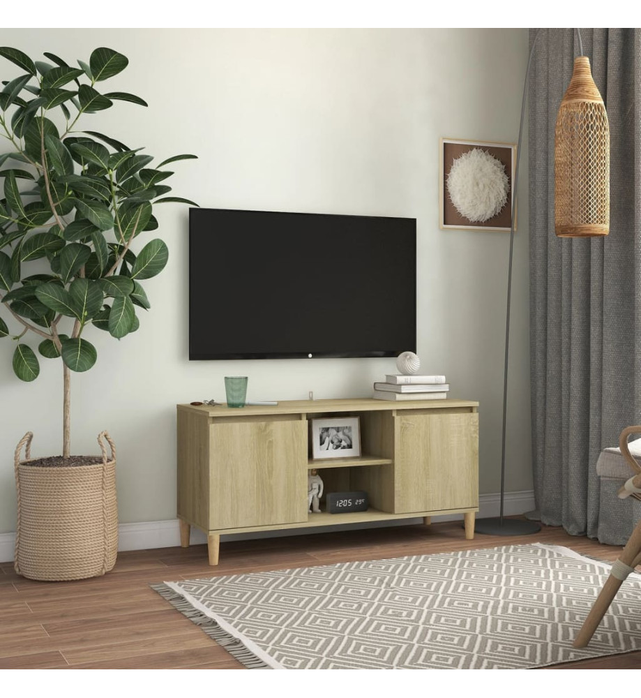 Meuble TV avec pieds en bois massif Chêne sonoma 103,5x35x50 cm