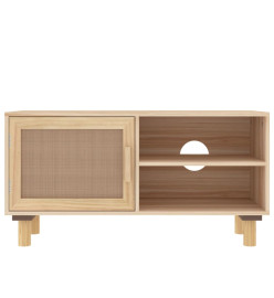 Meuble TV Marron 80x30x40cm Bois de pin massif et rotin naturel