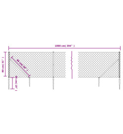 Clôture à mailles losangées avec ancrage argenté 0,8x10 m