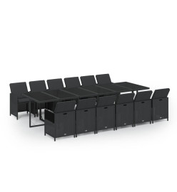Ensemble à dîner de jardin coussins 13 pcs Résine tressée Noir