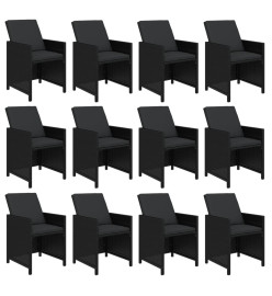 Ensemble à dîner de jardin coussins 13 pcs Résine tressée Noir