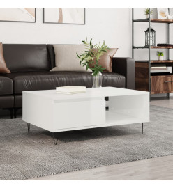 Table basse blanc brillant 90x60x35 cm bois d'ingénierie