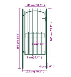 Portail de clôture avec pointes Acier 100x200 cm Vert