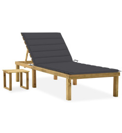 Chaise longue de jardin avec table et coussin Pin imprégné