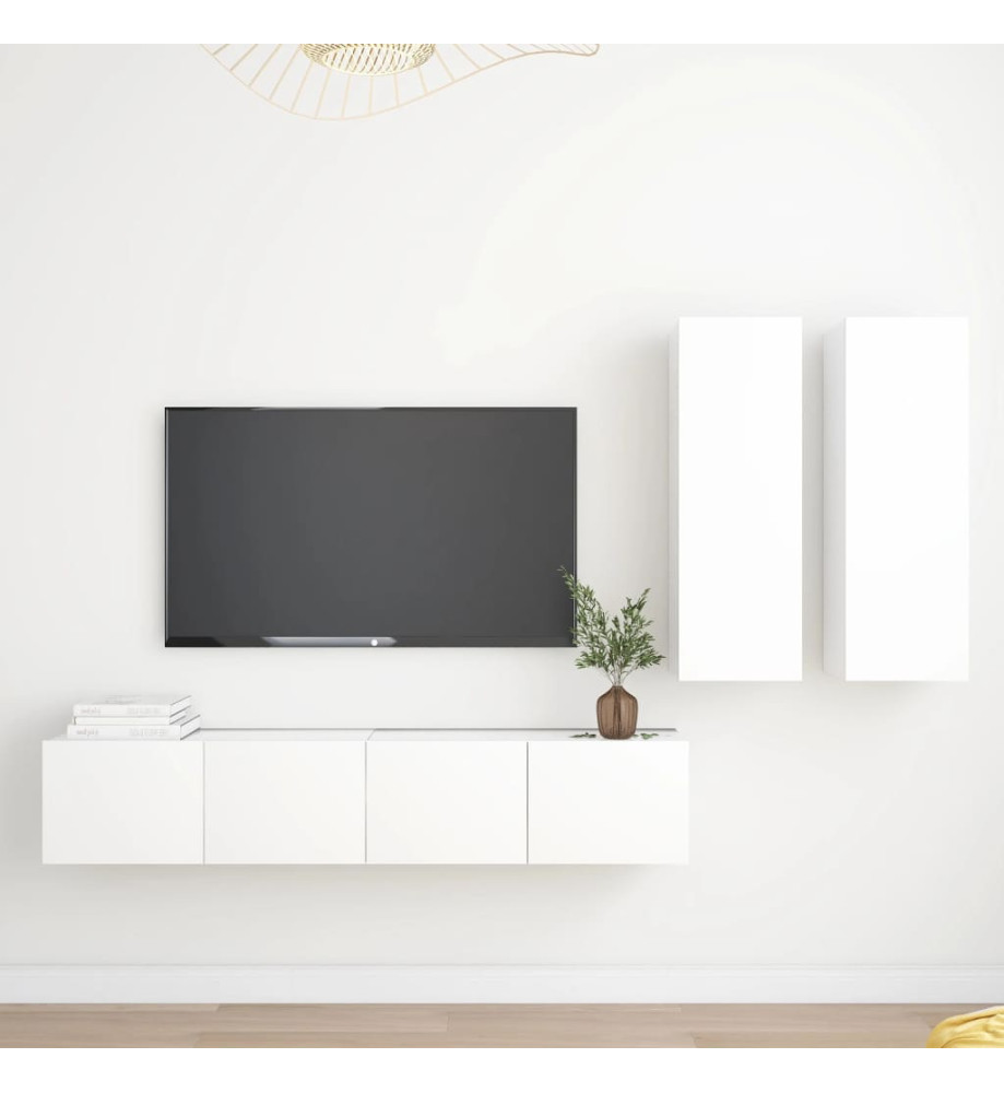 Ensemble de meubles TV 4 pcs Blanc Aggloméré