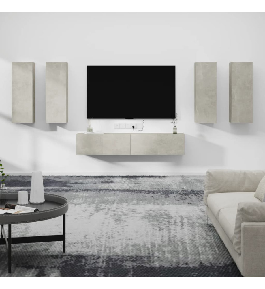 Ensemble de meubles TV 6 pcs Gris béton Bois d'ingénierie