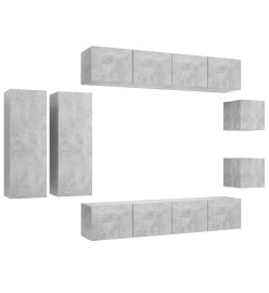 Ensemble de meuble TV 8 pcs Gris béton Aggloméré