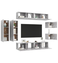 Ensemble de meuble TV 8 pcs Gris béton Aggloméré