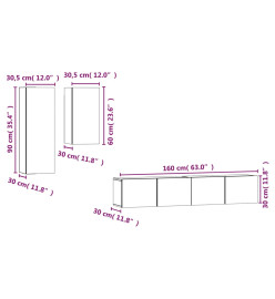 Ensemble de meubles TV 4 pcs Noir Bois d'ingénierie