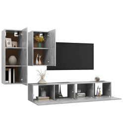 Ensemble de meuble TV 4 pcs Gris béton Aggloméré