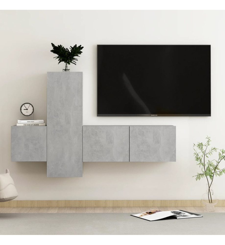 Ensemble de meubles TV 3 pcs Gris béton Aggloméré