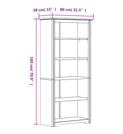 Bibliothèque BODO marron 80x38x180 cm bois pin massif 5 niveaux