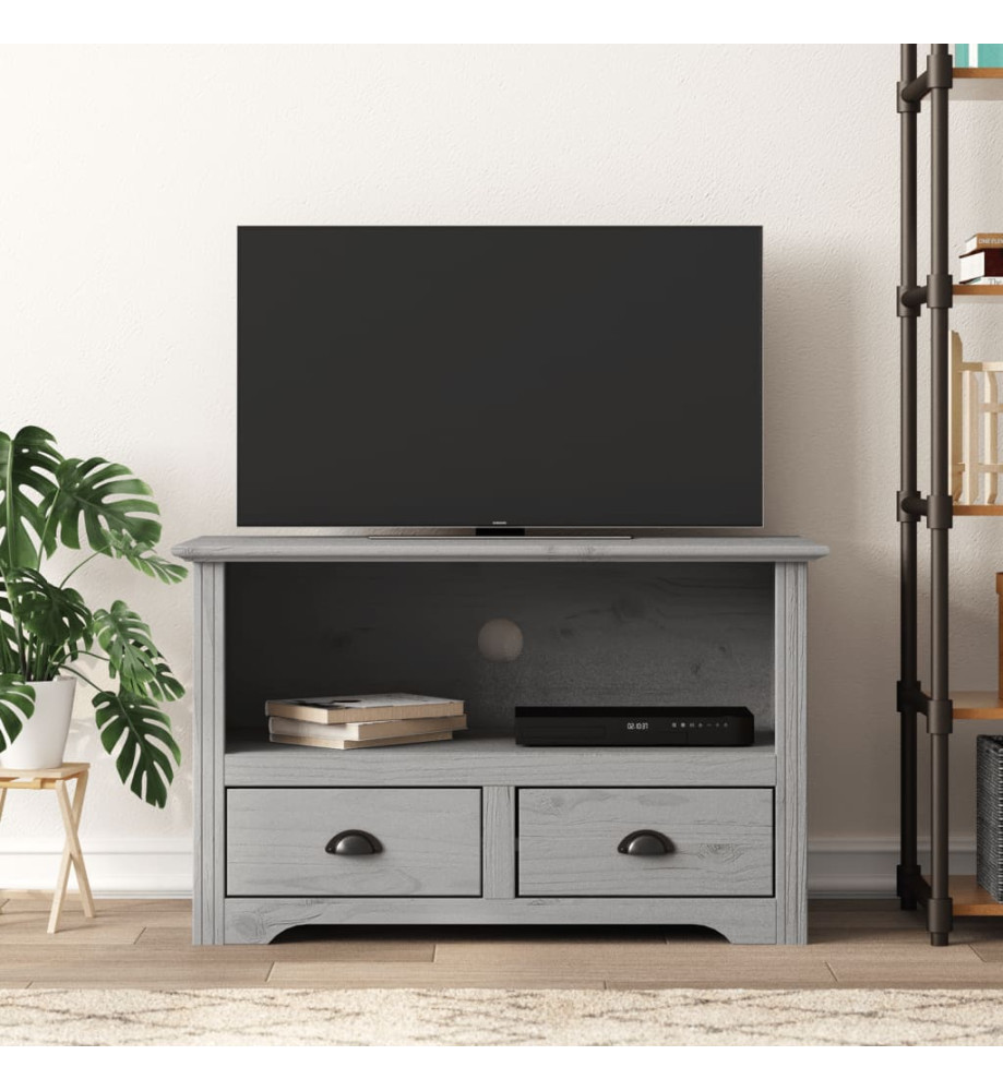 Meuble TV avec 2 tiroirs BODO gris 91x43x56cm bois massif pin