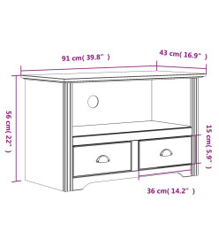 Meuble TV avec 2 tiroirs BODO gris 91x43x56cm bois massif pin