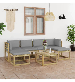 Salon de jardin 7 pcs avec coussins bois de pin imprégné