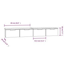 Armoires murales 2 pcs Noir 68x30x20 cm Bois d'ingénierie