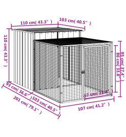 Poulailler avec cour anthracite 110x201x110 cm acier galvanisé