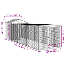 Poulailler avec cour anthracite 117x405x123 cm acier galvanisé