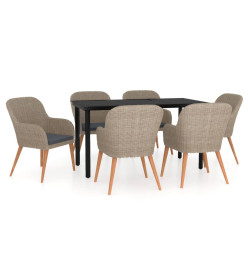 Mobilier de salle à manger de jardin et coussins 7 pcs Marron