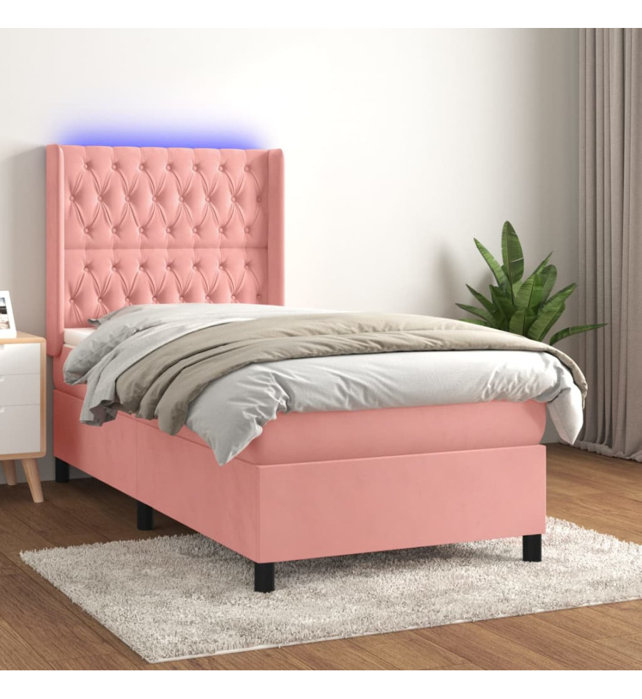 Sommier tapissier avec matelas et LED Rose 90x190 cm Velours Sommier tapissier avec matelas et LED Rose 90x190 cm Velours