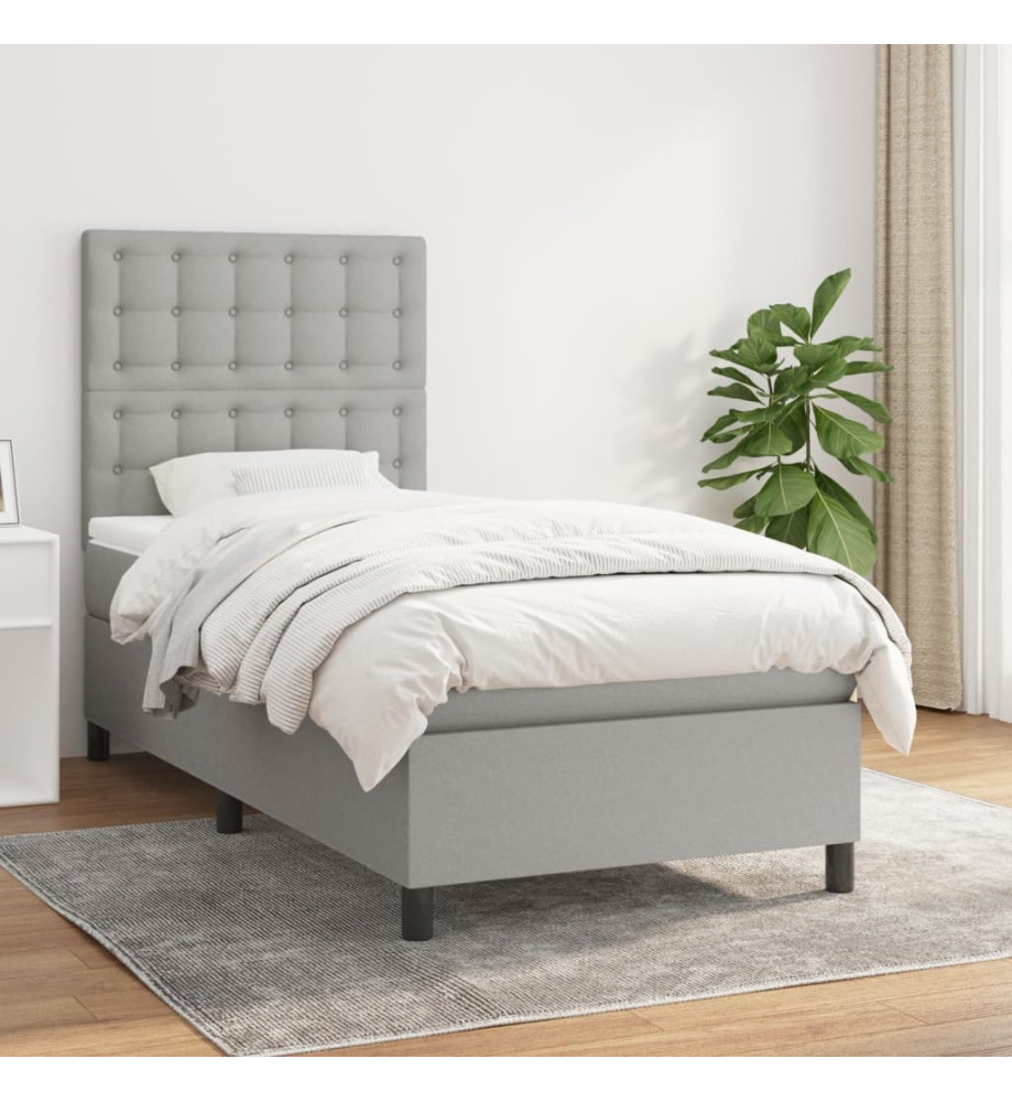 Lit à sommier tapissier et matelas Gris clair 90x190 cm Tissu Lit à sommier tapissier et matelas Gris clair 90x190 cm Tissu