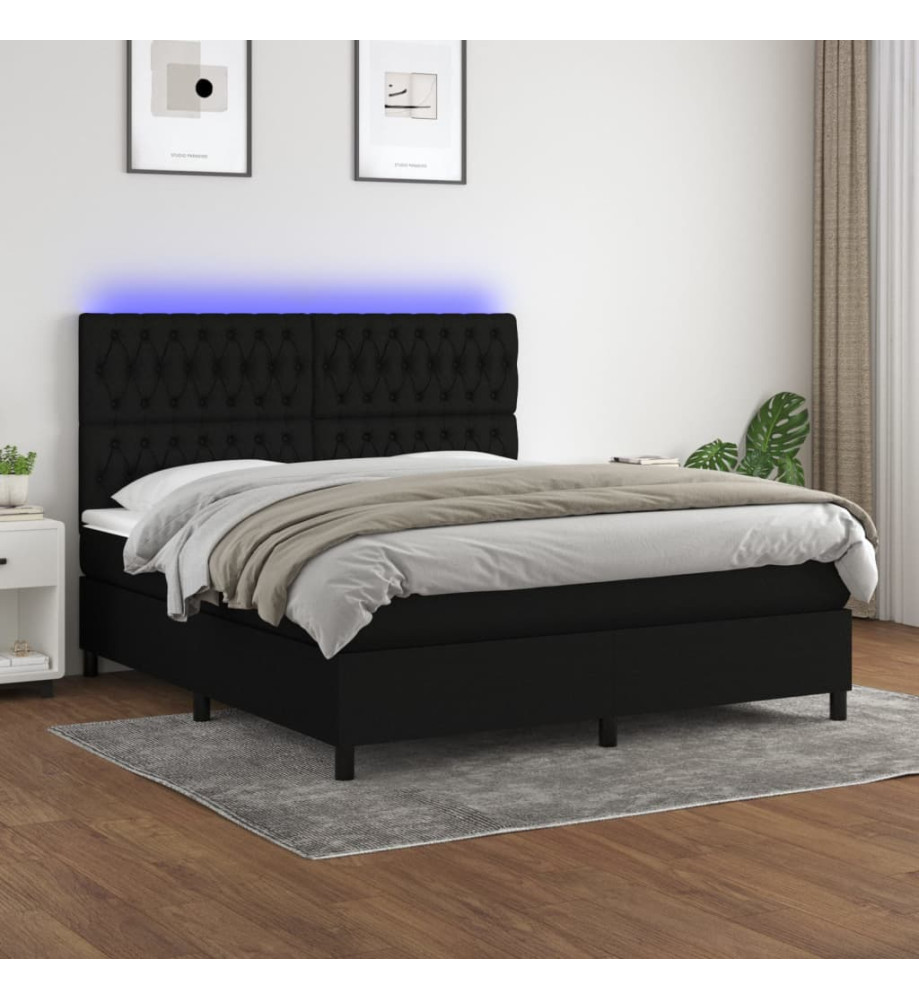 Sommier tapissier avec matelas et LED Noir 180x200 cm Tissu Sommier tapissier avec matelas et LED Noir 180x200 cm Tissu