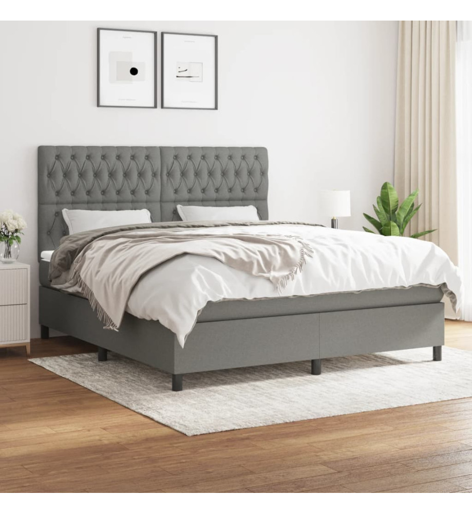 Lit à sommier tapissier avec matelas Gris foncé 180x200cm Tissu Lit à sommier tapissier avec matelas Gris foncé 180x200cm Tissu
