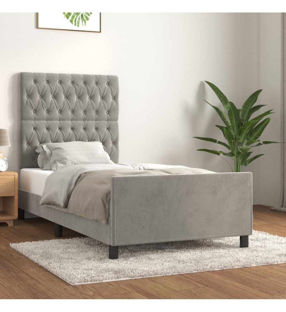 Cadre de lit avec tête de lit Gris clair 90x200 cm Velours Cadre de lit avec tête de lit Gris clair 90x200 cm Velours