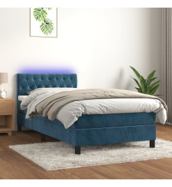 Sommier tapissier et matelas et LED Bleu foncé 90x190cm Velours