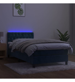 Sommier tapissier et matelas et LED Bleu foncé 90x200cm Velours