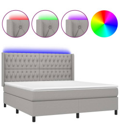 Sommier tapissier et matelas et LED Gris clair 180x200 cm Tissu